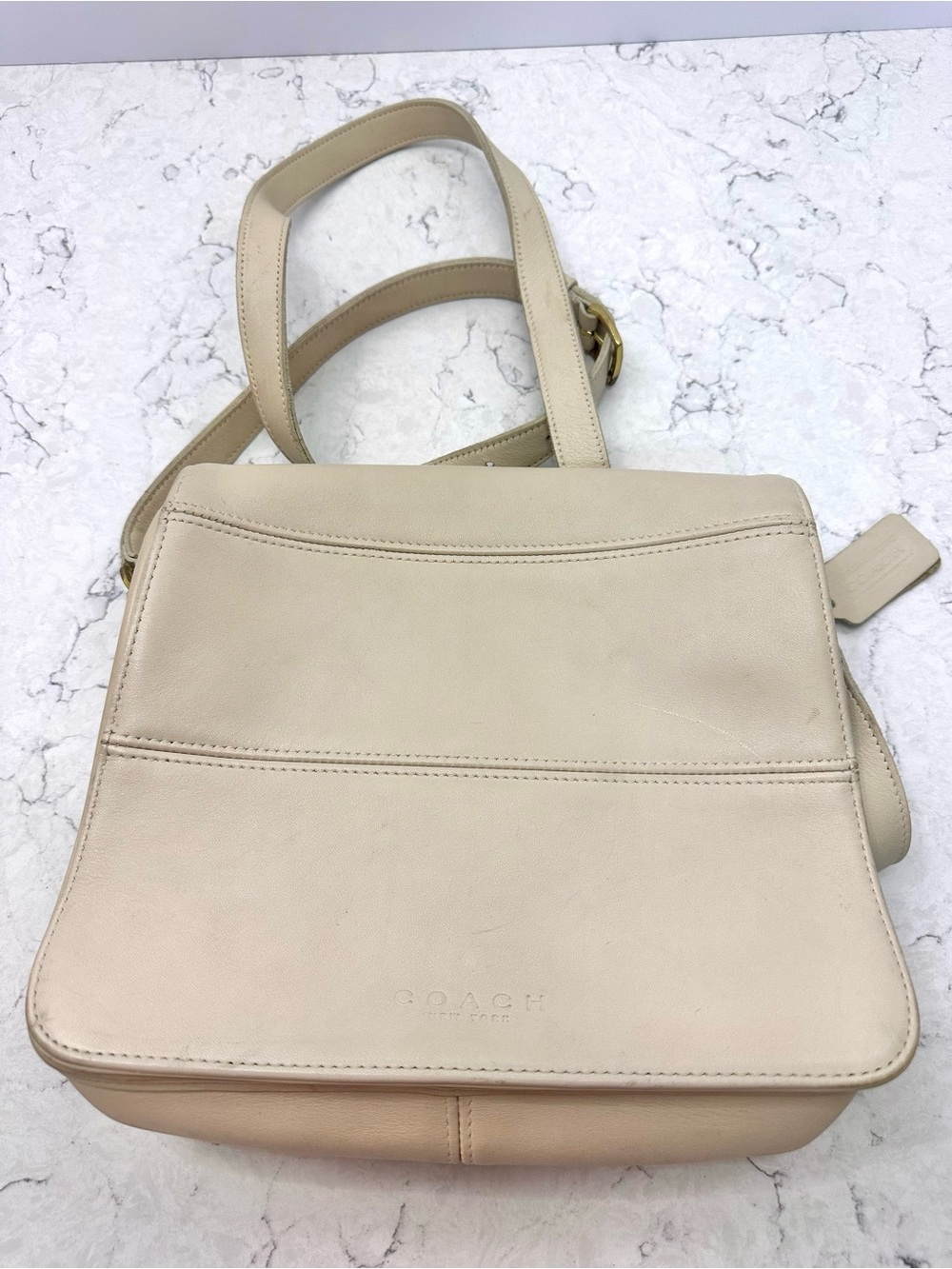 Coach Cream Vintage Tribeca Flap 9092 Leather Crossbody Shoulder